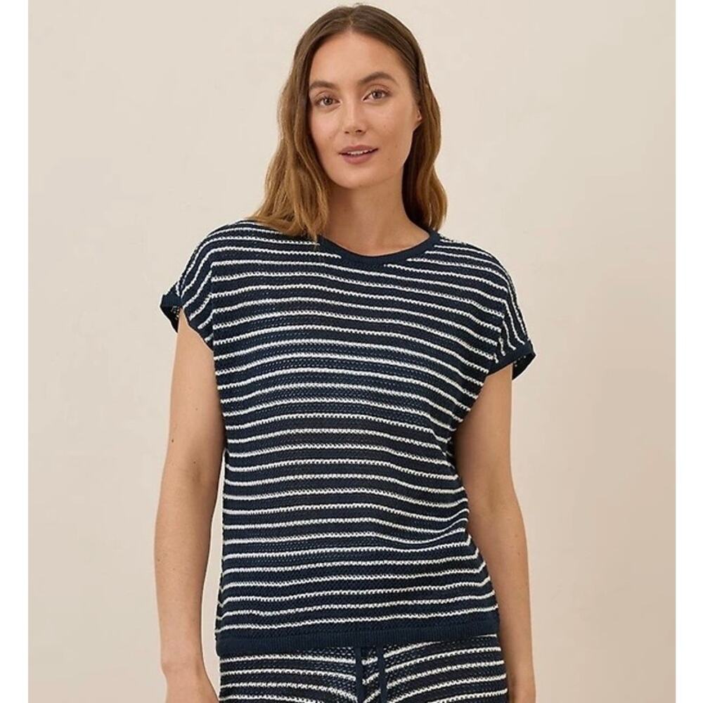Pact Beachside Crochet Knit Short Sleeve Top Capri Stripe Large Beach Vacation - Picture 1 of 12